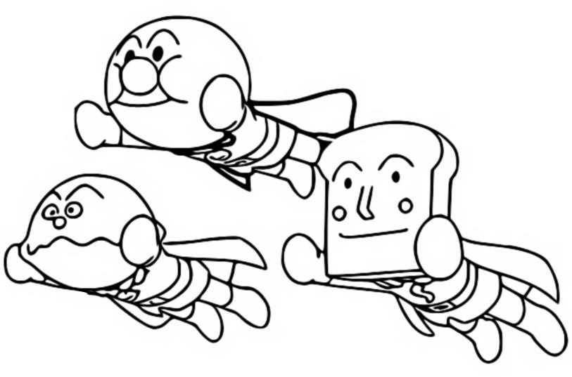 Coloring page Anpanman, Currypanman, Shokupanman