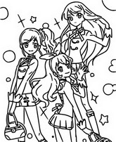 色塗り用イラスト - 3人の女の子 - アイカツフレンズ!