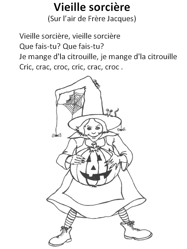 Coloriage Vieille sorcière (Sur l’air de Frère Jacques) - Chansons Comptines Halloween