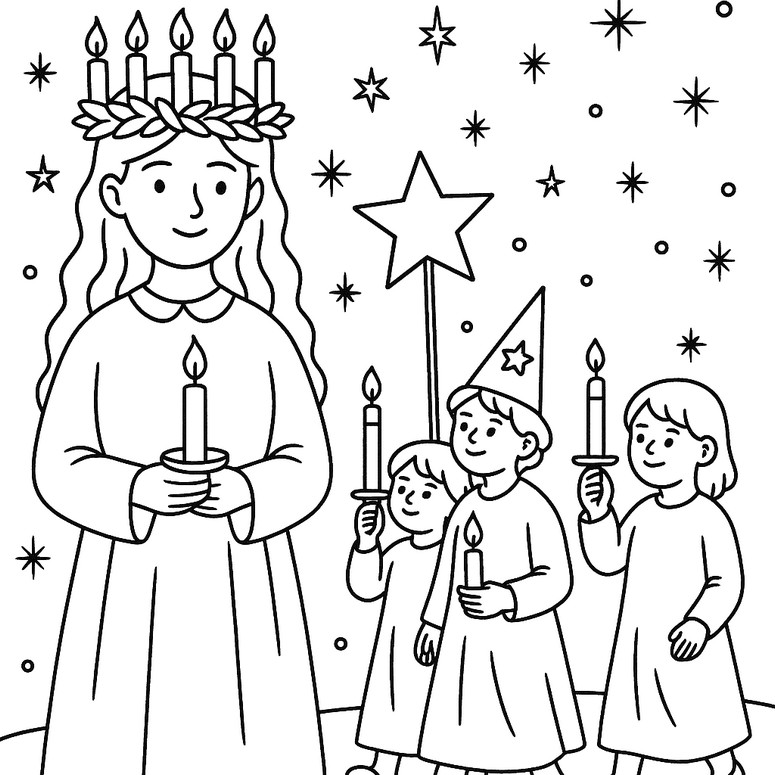 Free coloring page - The luminous procession - Saint Lucy's Day