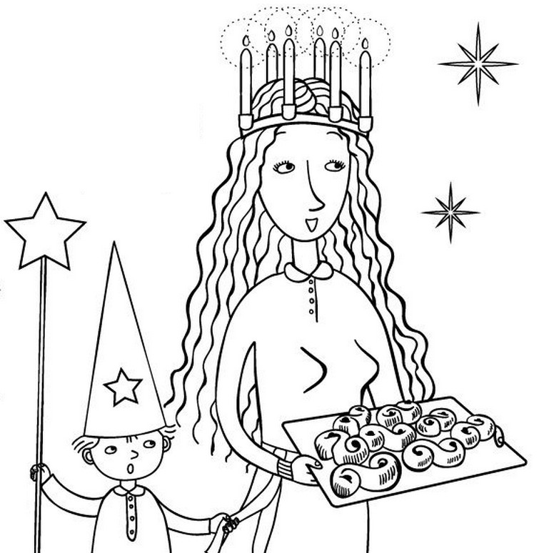 Coloring page Lucie cats Lussekatter - Saint Lucy's Day