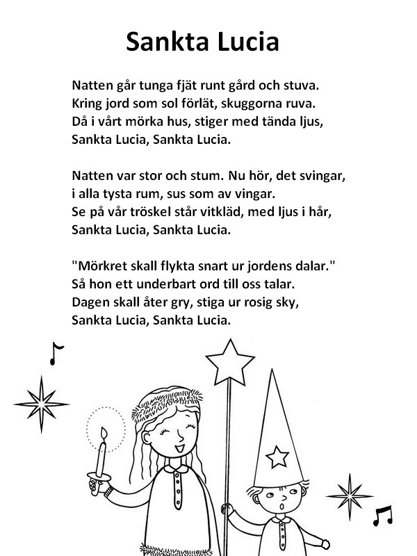 Kleurplaat Songtekst (Zweeds) - Luciafeest