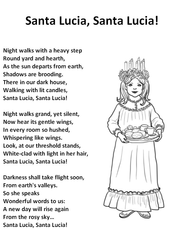 Coloring page Song lyrics (English) - Saint Lucy's Day