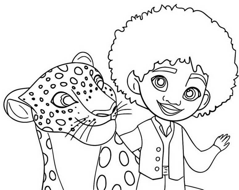 Dibujo para colorear Antonio y su mascota Jaguar