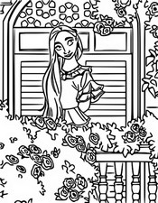 Desenho para colorir Isabela está na varanda.