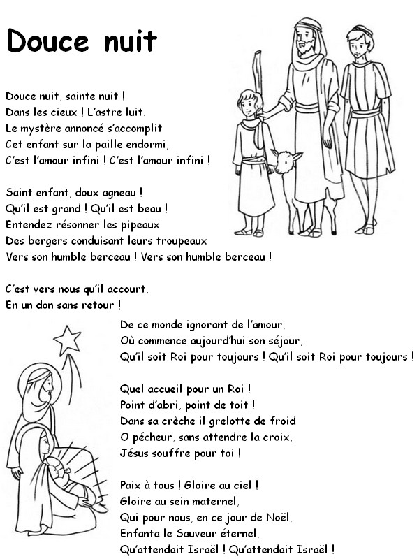 Kleurplaat Songteksten in het Frans: Douce nuit - Kerstliedje - Stille Nacht