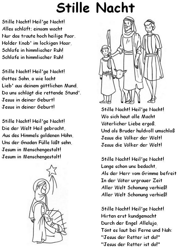 Kleurplaat Songteksten in het Duits: Stille nacht - Kerstliedje - Stille Nacht
