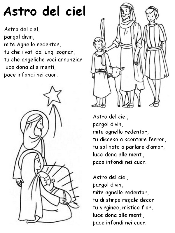 Kleurplaat Songteksten in Italiaans: Astro del ciel - Kerstliedje - Stille Nacht