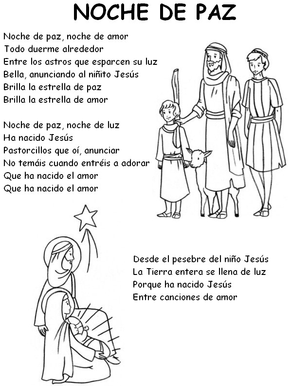 Malvorlagen Texte auf Spanisch: Noche de Paz - Weihnachtslied - Stille Nacht
