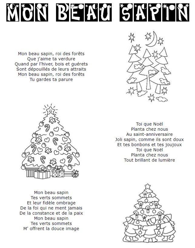 Desenho para colorir Letras em francês: Mon beau sapin