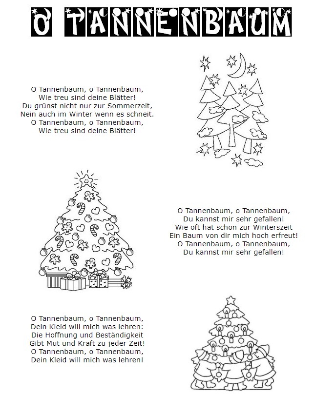 Tulostakaa värityskuvia Saksaksi: O Tannenbaum - Joululaulu - Oi kuusipuu
