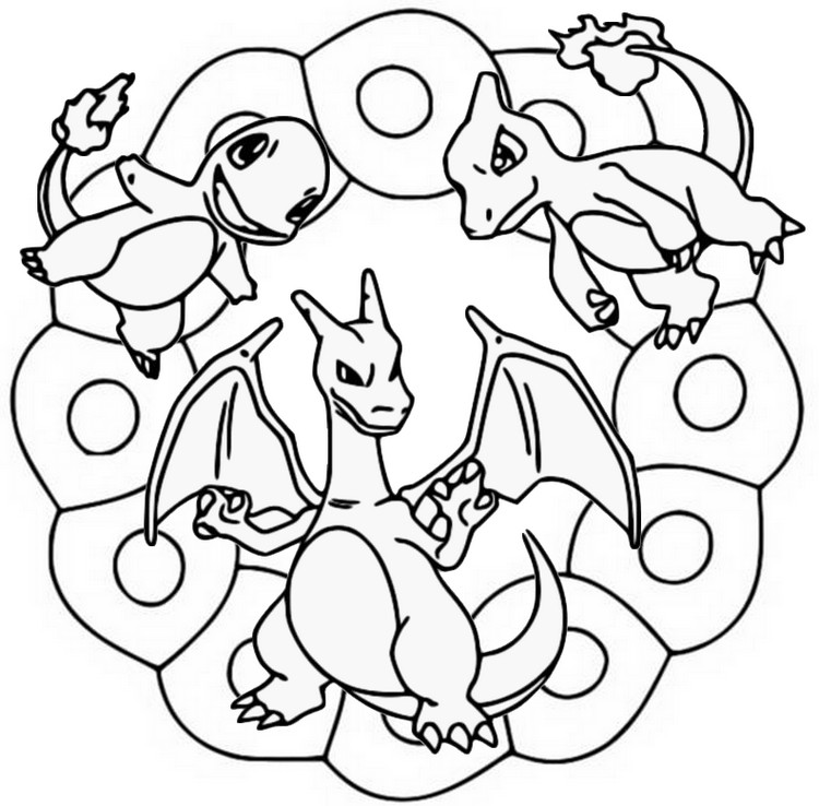 Dibujo para colorear Charmander - Charmeleon - Charizard