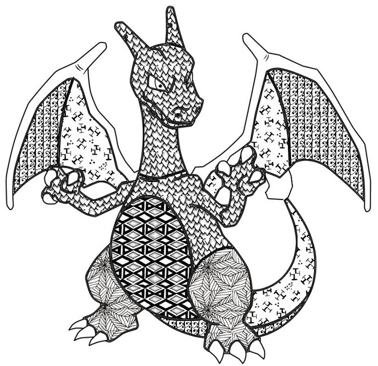 Dibujo para colorear Zentangle Charizard