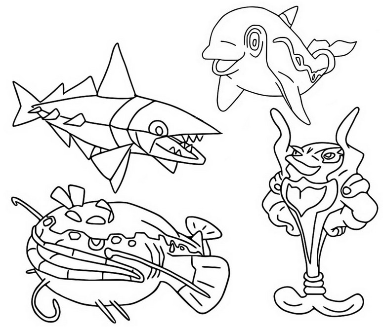 Desenho para colorir Dondozo, Veluza, Finizen, Palafin - Pokémon Scarlet e Violet