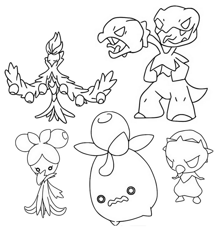 Coloriage Olivini, Olivado, Arboliva, Pimito et Scovilain - Pokémon écarlate et violet