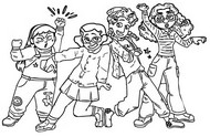 Desenho para colorir Mei Lee e seus amigos estão dançando