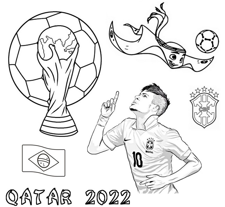 Dibujo para colorear Copa Mundial de Fútbol 2022 : Brasil Neymar 71