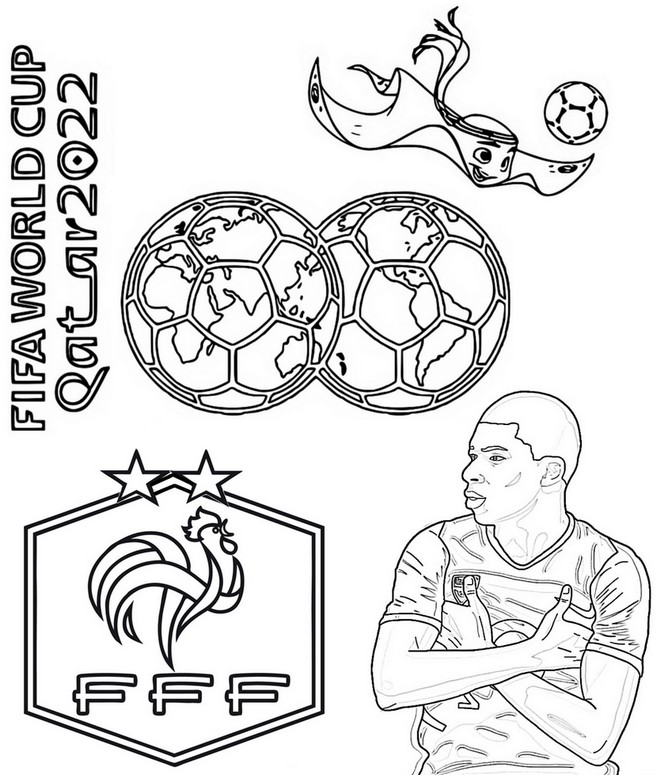 Dibujo para colorear Francia M'Bappe - Copa Mundial de Fútbol 2022