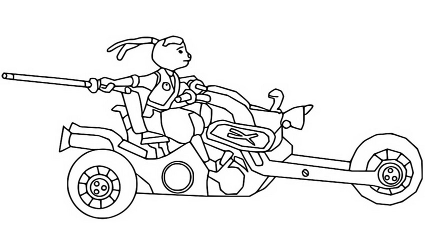 Disegno da colorare Yuichi in moto - Samurai Rabbit - Le avventure di Usagi