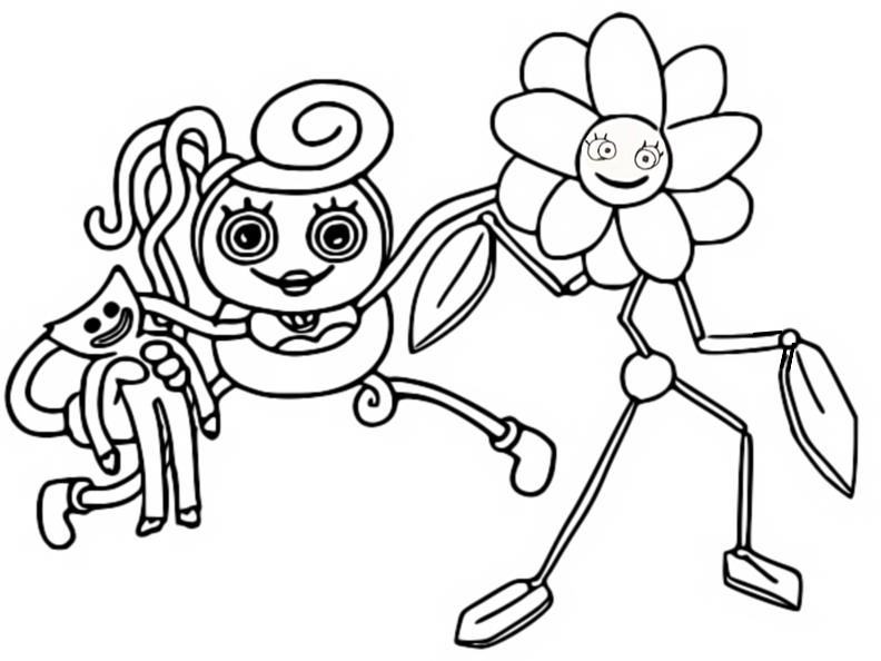 Fargelegging Tegninger Mommy Long Legs & Daisy - Poppy Playtime