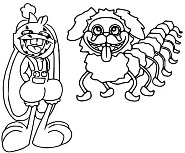 Coloring page Poppy Playtime : PJ Pug-a-Pillar & Bunzo Bunny 4