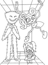 Desenho para colorir Huggy Wuggy & Poppy & Mommy Long Legs