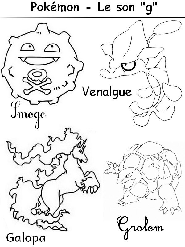 Coloriage Le son  g  - J'apprends à lire avec les Pokémons