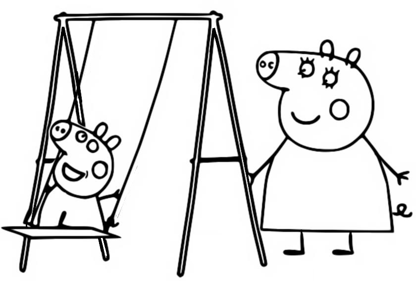 Coloring page Peppa Pig : The swing 11