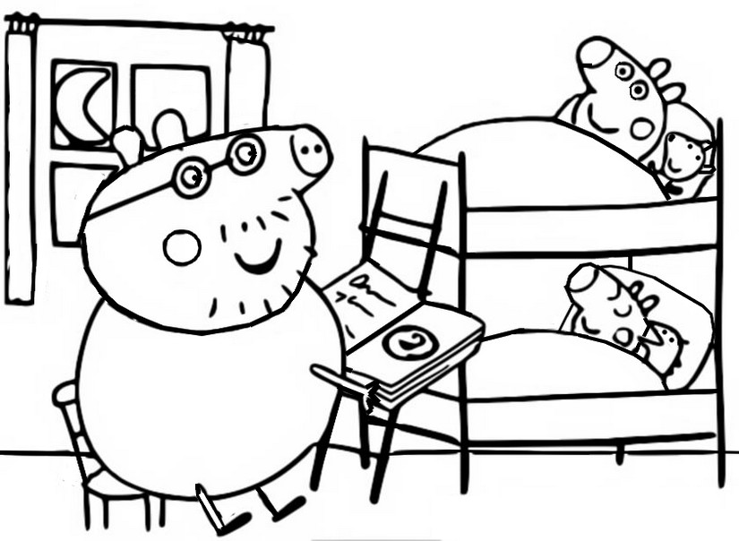 Dibujo para colorear Hora de acostarse - Peppa Pig