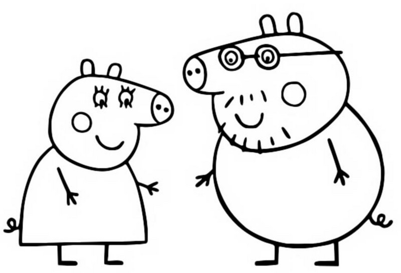 Kleurplaat Mom Pig en Papa Pig
