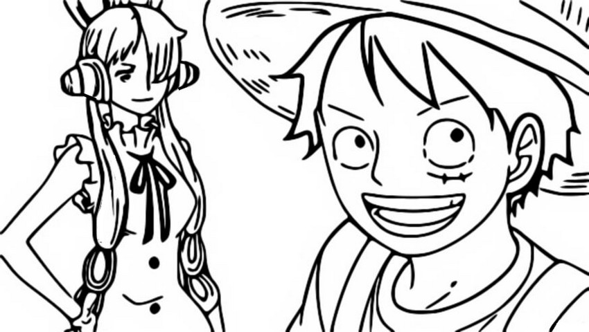 Coloring page Luffy & Uta - One Piece Red