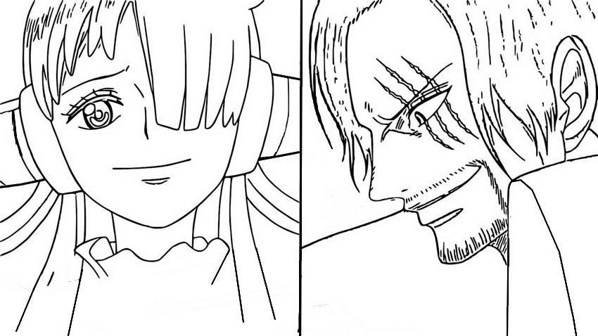 Coloring page Uta & Shanks - One Piece Red