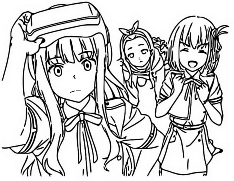Coloring page Three girls - Lycoris Recoil