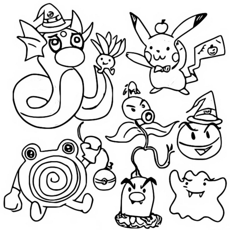 Tulostakaa värityskuvia Poliwrath - Diglett - Bellsprout - Pokémon Halloween