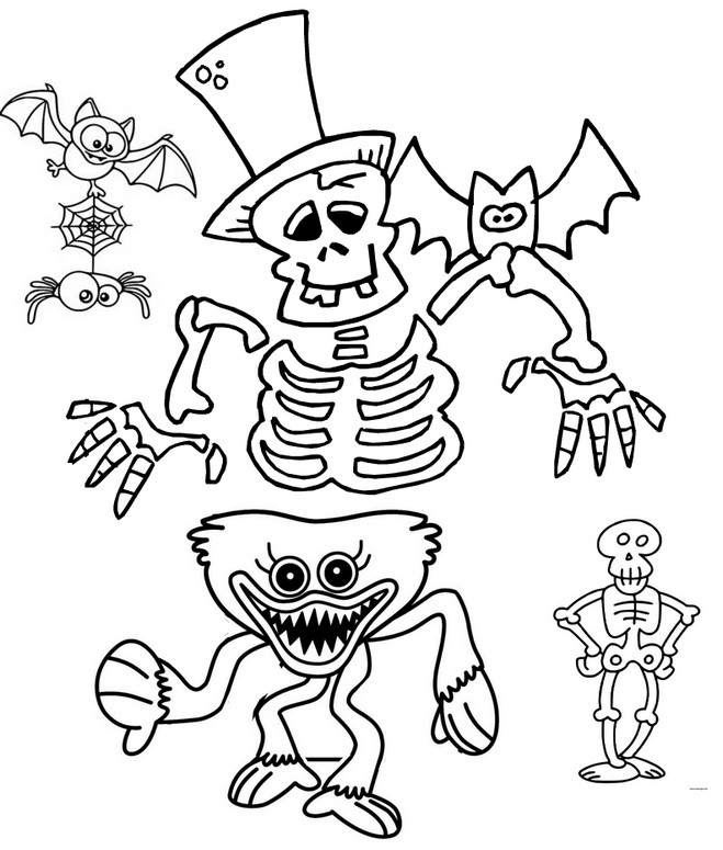 Malebøger Skeletter - flagermus - Poppy Playtime Halloween