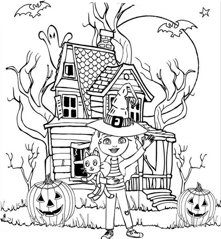 Dibujo para colorear La casa embrujada - La casa de muñecas - Halloween