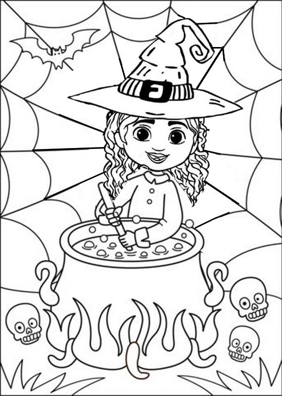 Dibujo para colorear La bruja - La casa de muñecas - Halloween