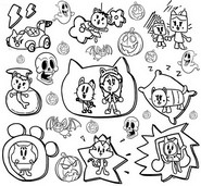 Coloring page Pumpkin, ghosts and bats