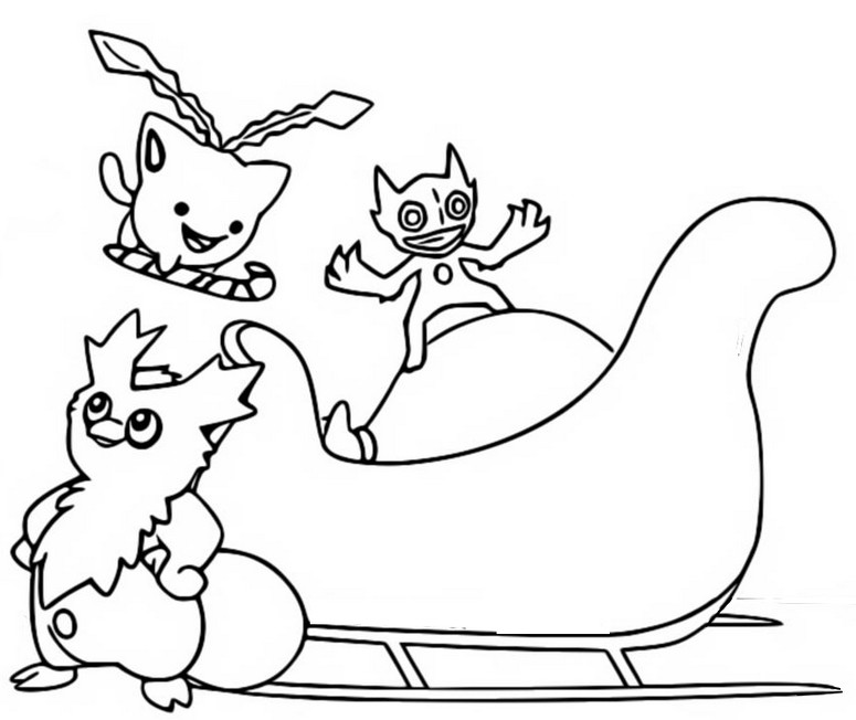 Coloring page The sled - Pokémon - Christmas