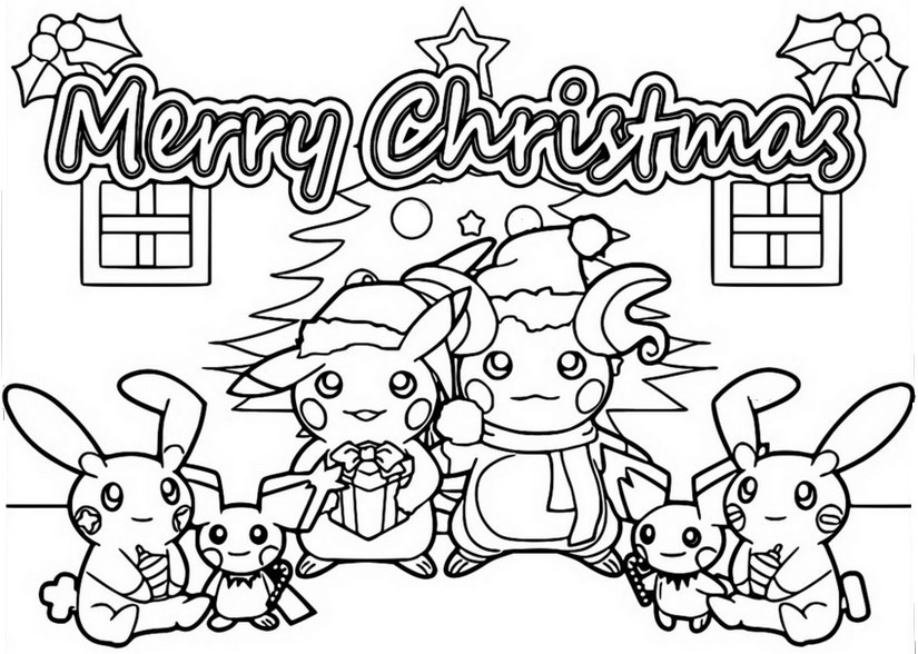 Desenho para colorir Merry Christmas - Pokémon - Natal