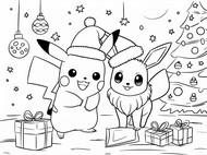 Dibujo gratuito - pikachu y eevee - Pokémon - Navidad