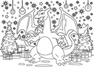 Kolorowanka - Charizard - Pokémon - Boże Narodzenie