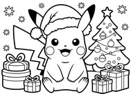Dessin à colorier - Pikachu - Pokémon - Noël