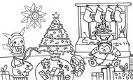 Dibujo para colorear Árbol de Navidad y chimenea
