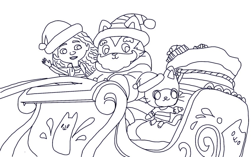 Coloring page Santa's cat's sled