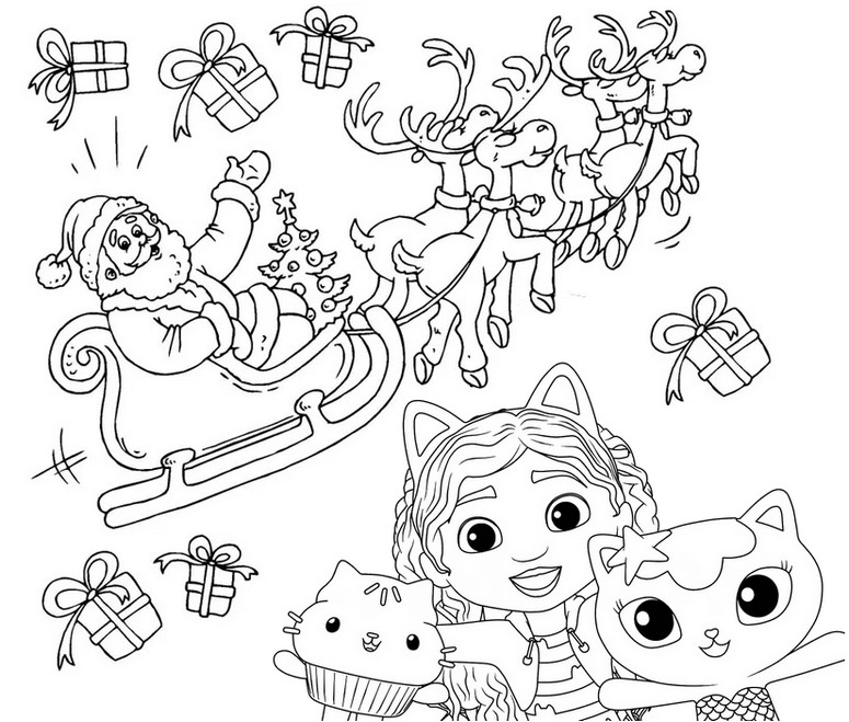 Desenho para colorir Gabby, Cakey, Mercat - A Casa Mágica da Gabby - Natal