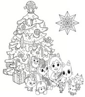 Coloring page In front of the Christmas tree