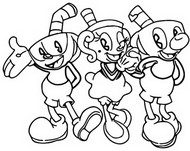 Coloring page Ms. Chalice & Cuphead & Mugman