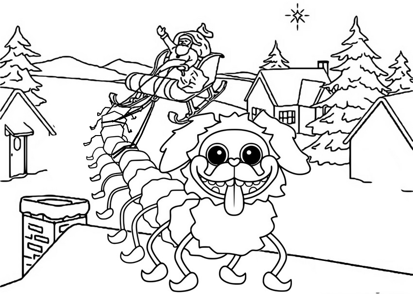 Desenho para colorir Poppy Playtime : Huggy Wuggy & Poppy & Mommy