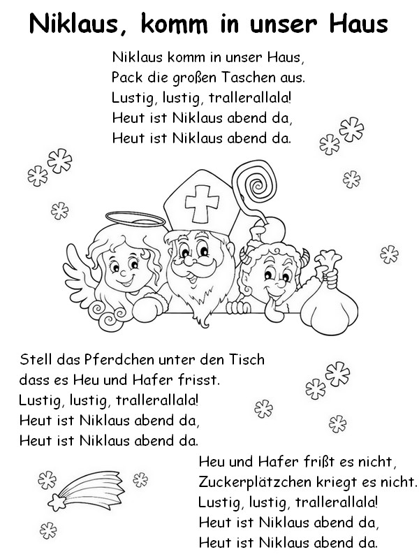 Disegno da colorare In tedesco: Niklaus, komm in unser Haus
 - San Nicola - Canzoni